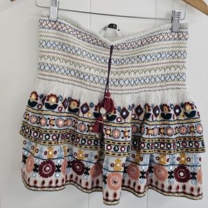 Zara Women's Embroidery Boho Smocked Skirt - Multicolor Size M